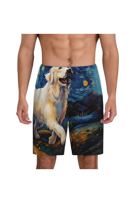 Vintage Starry Sky Labrador A Print Men's Lounge Shorts – Soft & Breathable Pajama Bottoms with Pockets, Elastic Waistband, Lightweight Sleepwear for Nightwear & Loungewear-