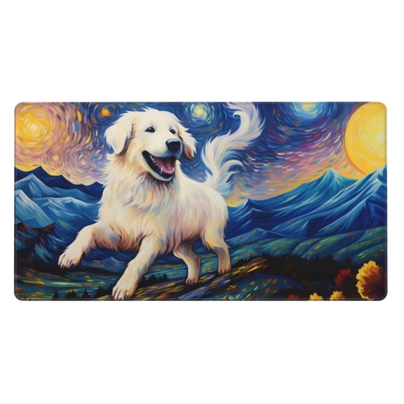 Rateoe Vintage Starry Sky Puppy Print Mouse Pad - Extended Large Gaming Mousepad,Non-Slip Stitched Edge,16x29.5 Inch