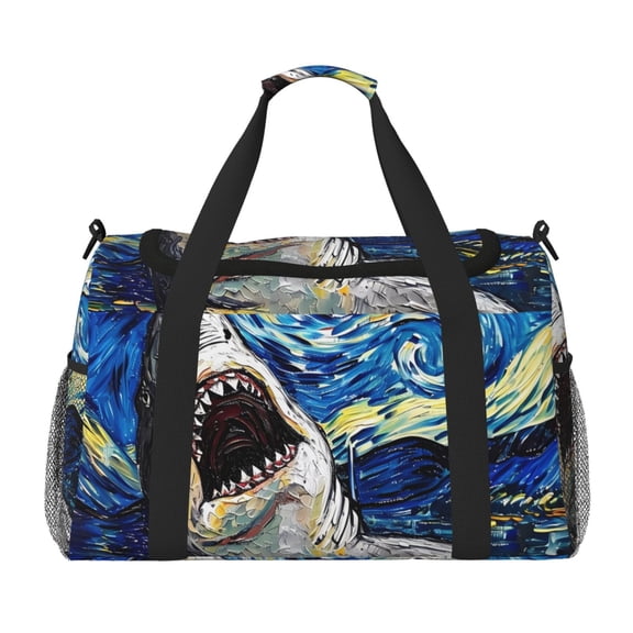 Rateoe Vintage Starry Sky Shark Pattern Gym Bag for Women, Duffle Bag for Travel with Wet Pocket, Carry on Weekender Bags for Women, Water Resistant Travel Bag Duffel Bag