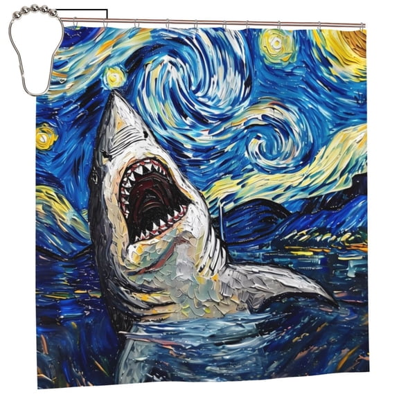 Rateoe Vintage Starry Sky Shark Shower Curtain - Fancy Bathroom Shower Curtain Sets - Waterproof Shower Curtain with Hooks with 12 Plastic Hooks 72x72 Inches