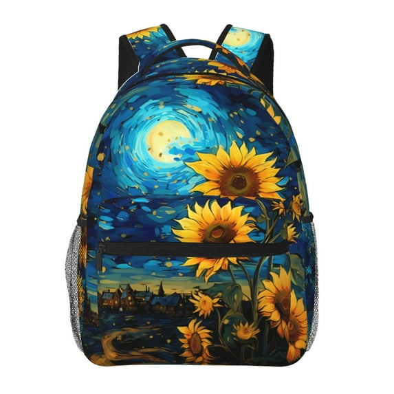 Rateoe Vintage Starry Sky Sunflower Pattern Casual Backpack for School, Work, Travel – Adjustable Straps, Multiple Compartments – Ergonomic Design, Fits Laptops and Tablets