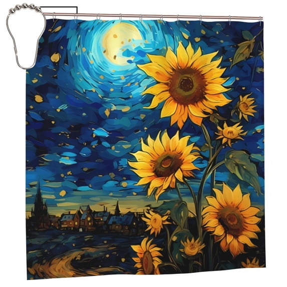 Rateoe Vintage Starry Sky Sunflower Shower Curtain - Fancy Bathroom Shower Curtain Sets - Waterproof Shower Curtain with Hooks with 12 Plastic Hooks 72x72 Inches