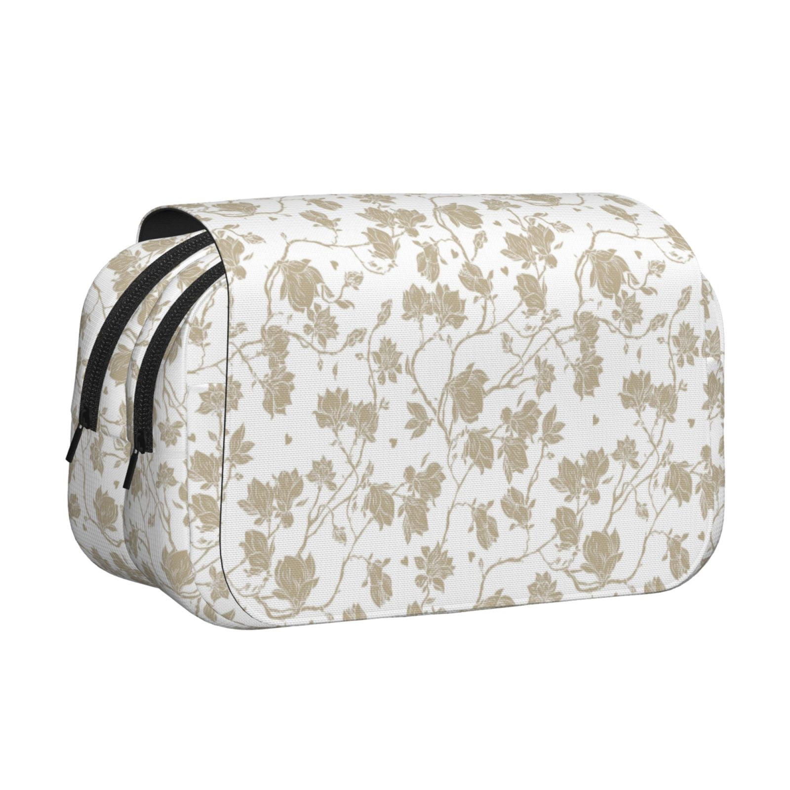 Rateoe Vintage Stylized White Color Pattern Double Clamshell Pen Case, Storage Organizer with Two Zipper Compartments– Holds Up to 50 Pencils & Pens