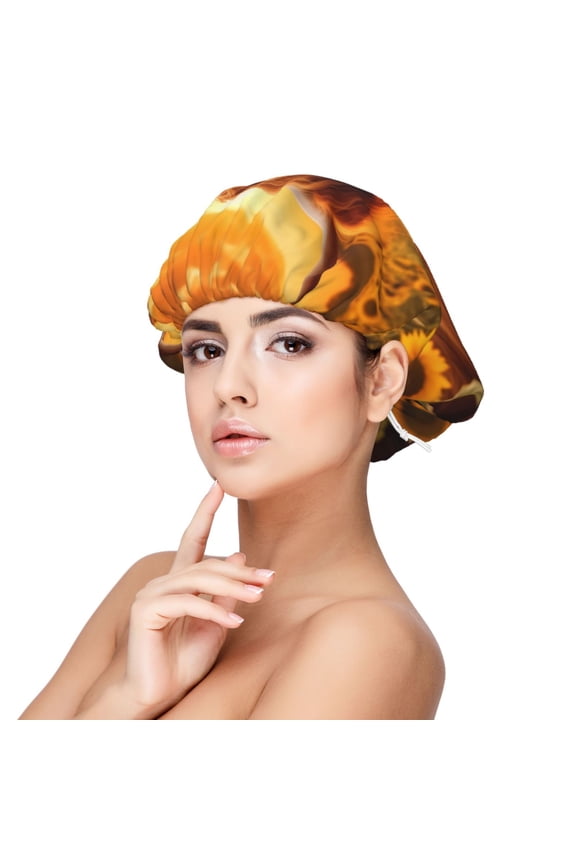 Vintage Sunflower Cow B Pattern Silk Satin Hair Bonnet for Sleeping, Adjustable Sleep Cap Turban for Women , Curly Straight Hair Long Large Braid