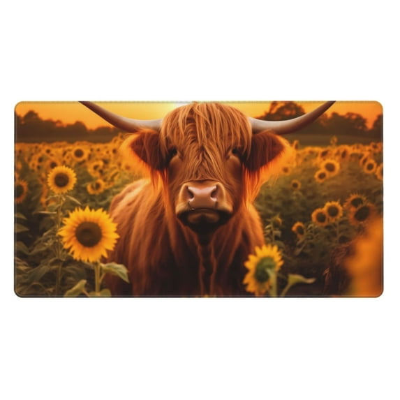 Rateoe Vintage Sunflower Cow B Print Mouse Pad - Extended Large Gaming Mousepad,Non-Slip Stitched Edge,16x29.5 Inch
