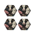 thumbnail image 1 of Rateoe Vintage Sunflower Cow Drawing Drink Coasters Set of 4 Leather Coasters Spill Protection for Table Desk,Durable and Non Slip Leather Coaster ,4 Inches Drink Mats-Hexagon, 1 of 6
