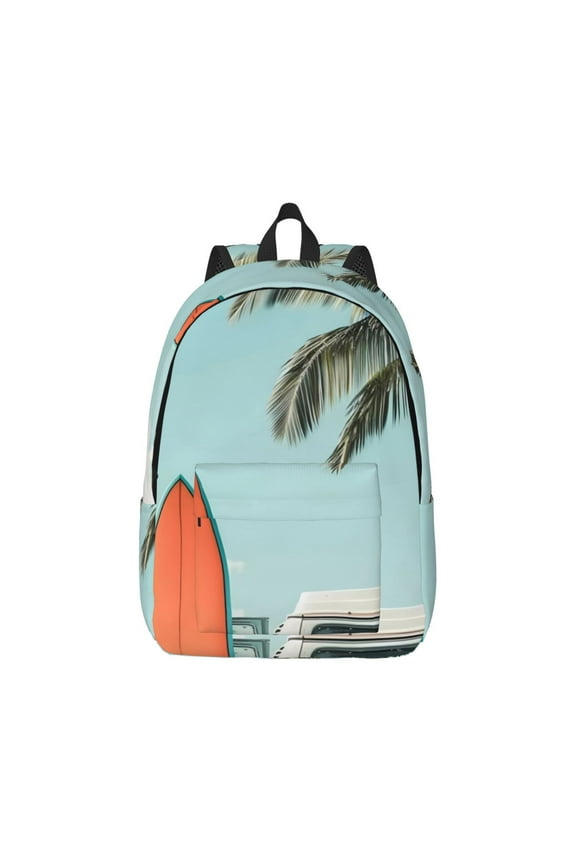 Vintage Surf Van Beach Pattern Canvas College Laptop Backpack,Travel Daypack,Durable Rucksack Travel Notebook Bag School Backpack Book Bag for Men Women-Small