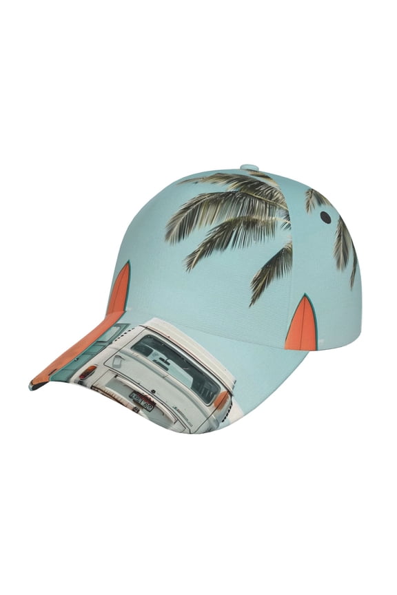 Vintage Surf Van Beach Pattern Mens Baseball Cap Adjustable Curved Brim Hat, Soft Cotton Sports Cap for Outdoor, Casual, and Everyday Wear, Comfortable & Breathable