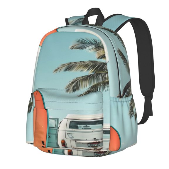 Rateoe Vintage Surf Van Beach Pattern Student Backpack,Backpack for School,Lightweight Bag,Travel Backpack,Outdoor Backpack,Large Capacity Backpack