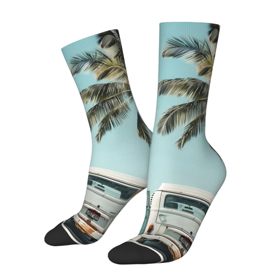 Rateoe Vintage Surf Van Beach for Women Casual Calf Socks - Cute Crew Socks - Thin Soft Above Ankle Socks Size 5-11
