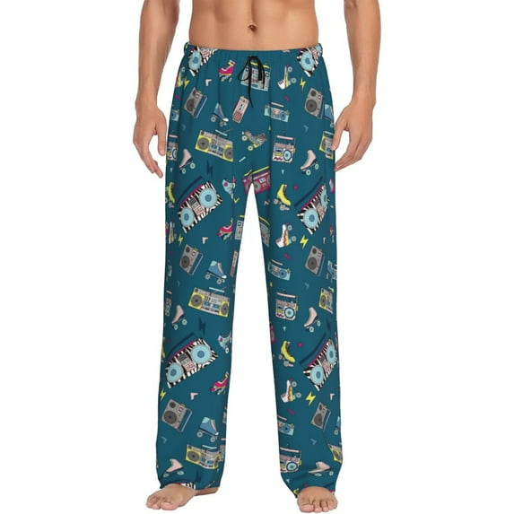 Rateoe Vintage Tape Players And Skates Pattern Men’s Ultra-Soft Comfy Pajama Lounge Pants Sleepwear,Comfortable Lounge Wear,lightweight Pajamas, Casual Home Wear-Medium