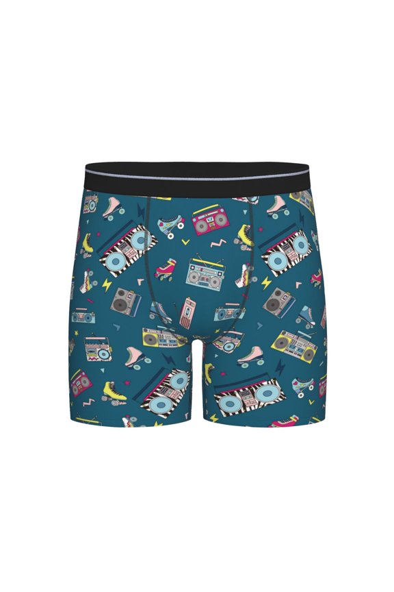 Vintage Tape Players And Skates Print Men’s Underwear Boxer Briefs Soft Comfortable Underwear Boxer Briefs, Long Leg Briefs,Anti-chafing Boxer Briefs