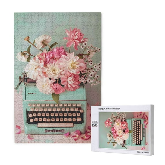 Rateoe Vintage Typewriter Floral Pattern Wooden Picture Puzzle ,1000 Piece Jigsaw Puzzle ,Family Fun Puzzle, Home Décor Puzzle, Gift Puzzle(Vertical style)