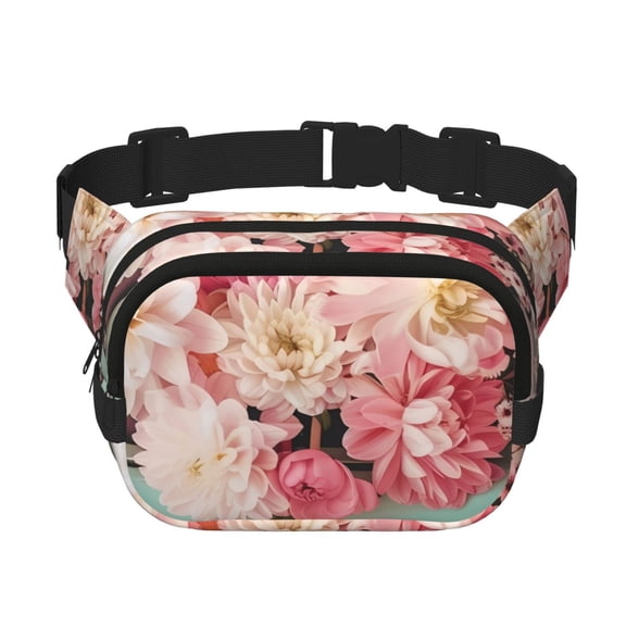 Rateoe Vintage Typewriter Floral Print Fanny Pack Belt Bag for Women and Men, Square Double-Layer Waterproof Waist Pack with Adjustable Strap for Hiking, Jogging, Cycling