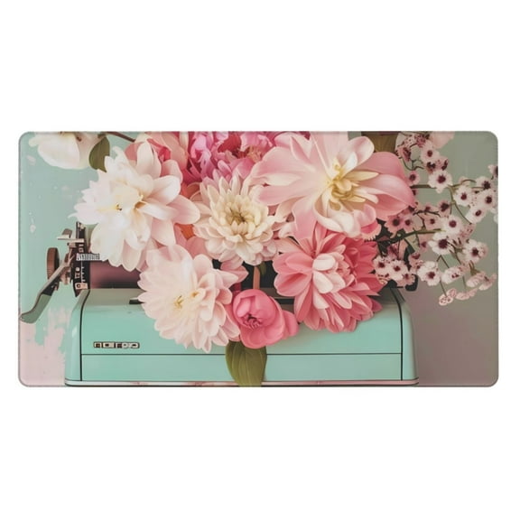 Rateoe Vintage Typewriter Floral Print Mouse Pad - Extended Large Gaming Mousepad,Non-Slip Stitched Edge,16x29.5 Inch