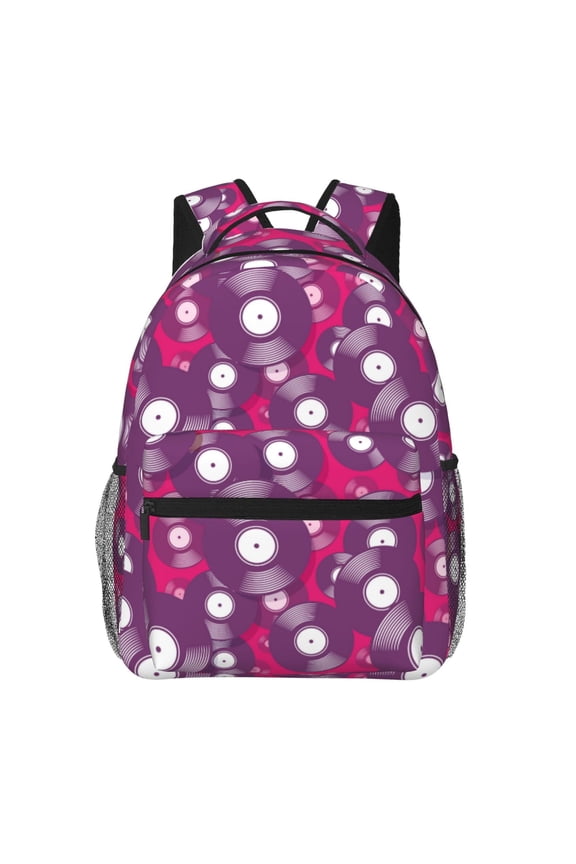 Vintage Vinyl Record Pattern Casual Backpack for School, Work, Travel Adjustable Straps, Multiple Compartments Ergonomic Design, Fits Laptops and Tablets
