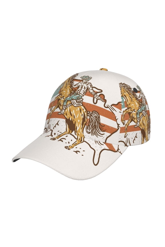 Vintage Wild West Cowboy Pattern Mens Baseball Cap  Adjustable Curved Brim Hat, Soft Cotton Sports Cap for Outdoor, Casual, and Everyday Wear, Comfortable & Breathable