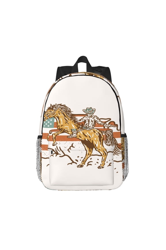 Vintage Wild West Cowboy Pattern Student Backpack Water-resistant Backpack 15-inch Laptop Backpack Lightweight Adjustable School Backpack