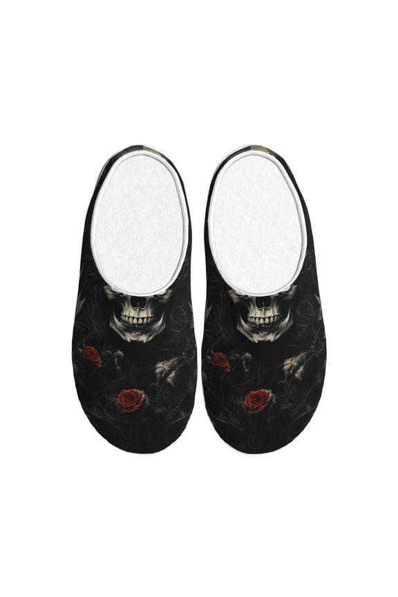 Vintage Winged Rose Skull Print Women's Men's Cotton Knit Slippers Lightweight Memory Foam Indoor House Shoes with Anti-Skid Sole-42/43