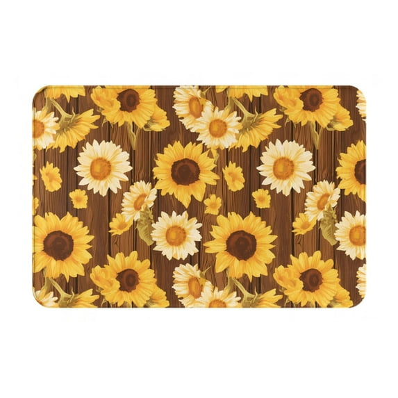 Rateoe Vintage Wood Grain Sunflower A Pattern Flannel Door Mat Indoor Outdoor Entrance, Waterproof All-Weather Doormat,Fade Resistant, Low Profile Entryway Mat 16x24in