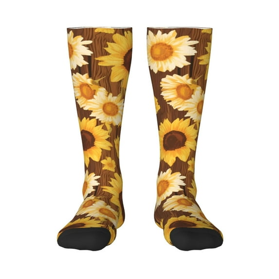 Rateoe Vintage Wood Grain Sunflower A Pattern Women’s Knee High Crew Socks,Trouser Socks Comfortable, Breathable, Moisture-Wicking and Soft