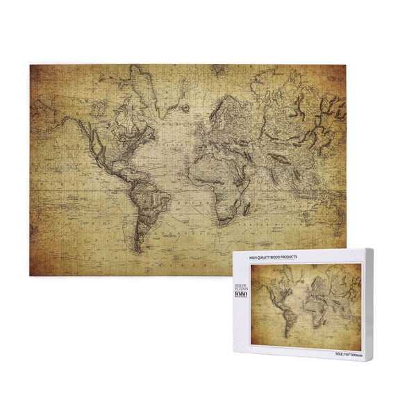 Rateoe Vintage World Map Pattern Wooden Picture Puzzle ,1000 Piece Jigsaw Puzzle ,Family Fun Puzzle, Home Dcor Puzzle, Gift Puzzle(Horizontal style)