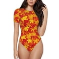 thumbnail image 1 of Rateoe Vintage maple leaves autumn Printed Women Rash Guard Short Sleeve,Tummy control Swimsuit Surfing Swimsuit Bathing Suit Short-sleeved Onesie UPF 50+ -Medium, 1 of 7
