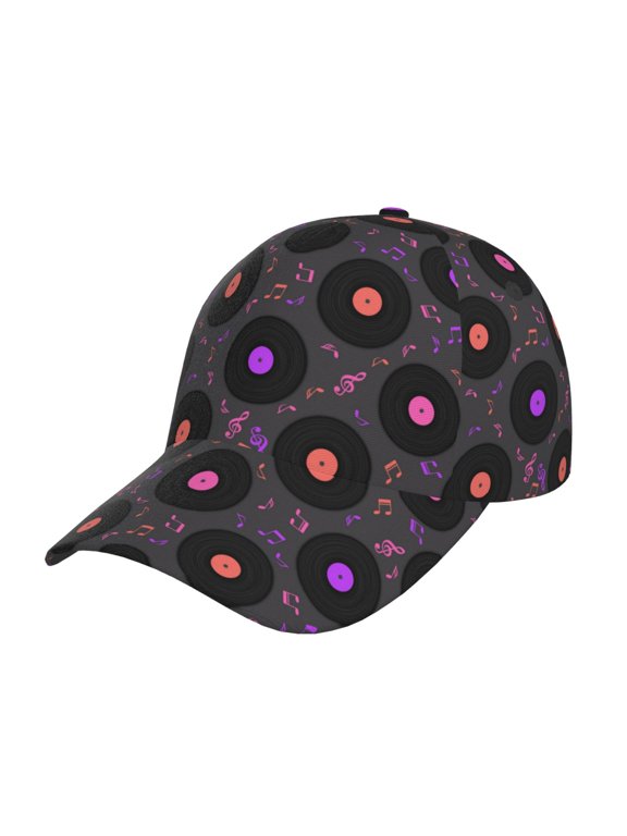 Vinyl Records Musical Notes Pattern Baseball Cap Outdoor Cap Mountain Dad Hat - Unstructured Soft Cotton Cap-Adjustable UV Protection Cap