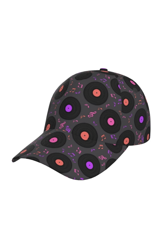 Vinyl Records Musical Notes Pattern Baseball Cap Outdoor Cap Mountain Dad Hat - Unstructured Soft Cotton Cap-Adjustable UV Protection Cap