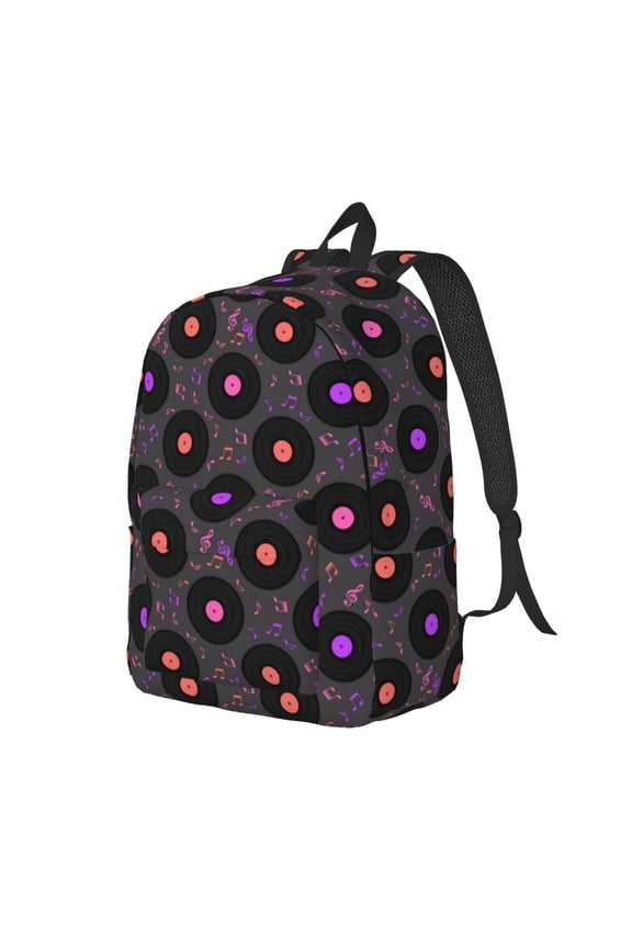 Vinyl Records Musical Notes Pattern Durable Canvas Backpack for Men & Women – Stylish & Lightweight – Adjustable Straps, Multiple Pockets – Fits 15-17 Inch LaptopsSmall