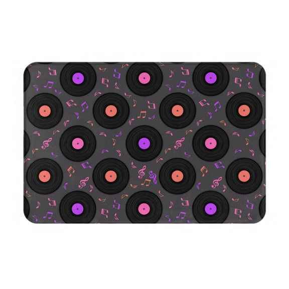 Rateoe Vinyl Records Musical Notes Pattern Flannel Door Mat Indoor Outdoor Entrance, Waterproof All-Weather Doormat,Fade Resistant, Low Profile Entryway Mat 16x24in