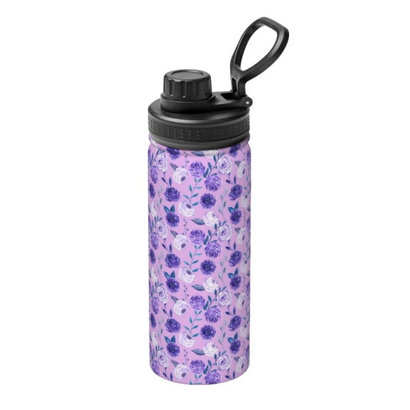 Rateoe Violet Printed 18oz Sports Insulated Water Bottle, Double-Wall Stainless Steel Kettle with Leak-Proof Cap and Carry Loop, BPA-Free for Outdoor, Gym, Camping, and Travel