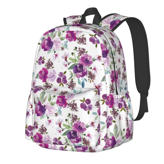 Rateoe Violets Flowers Pattern Student Backpack,Backpack for School,Lightweight Bag,Travel Backpack,Outdoor Backpack,Large Capacity Backpack