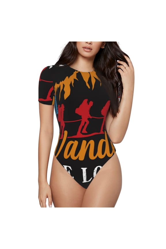 Not All Who Wander Are Lost Hiking Printed Women Rash Guard Short Sleeve,Tummy control Swimsuit Surfing Swimsuit Bathing Suit Short-sleeved Onesie UPF 50+ -