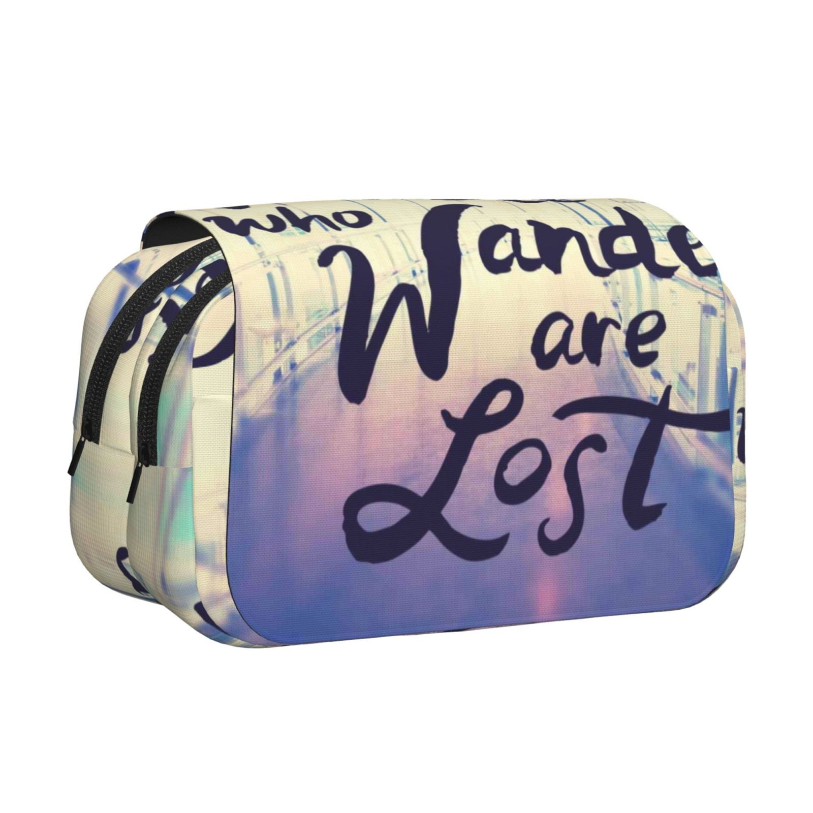Rateoe Not All Those Who Wander Are Lost Pattern Double Clamshell Pen Case, Storage Organizer with Two Zipper Compartments– Holds Up to 50 Pencils & Pens
