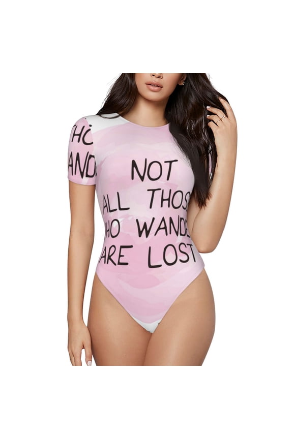 Not All Those Who Wander Are Lost Printed Women Rash Guard Short Sleeve,Tummy control Swimsuit Surfing Swimsuit Bathing Suit Short-sleeved Onesie UPF 50+ -
