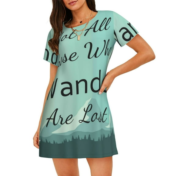 Rateoe Not All Those Who Wander Are Lost1 Print Women’s Nightdress – Cozy Cotton Short-sleeved Sleep Shirt, Loose-Fit Sleepwear, Perfect for Relaxing and Sleeping