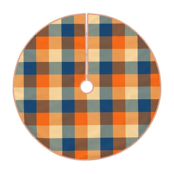 Rateoe Warm Orange Plaid Pattern Christmas Tree Skirt with Ties, Christmas Tree Decorations, Farmhouse Christmas Decor Xmas Holiday Decorations-30"