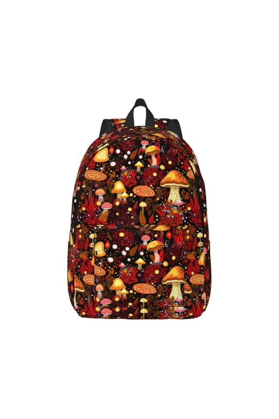 Warm Plants and Mushrooms Pattern Canvas College Laptop Backpack,Travel Daypack,Durable Rucksack Travel Notebook Bag School Backpack Book Bag for Men Women-Medium