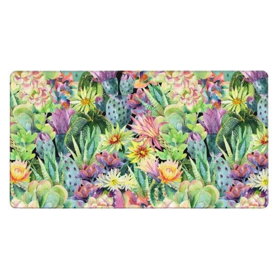 Rateoe Watercolor Blooming Cactus Print Mouse Pad - Extended Large Gaming Mousepad,Non-Slip Stitched Edge,16x29.5 Inch