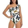thumbnail image 1 of Rateoe Watercolor Butterflies Pattern Women One Piece Swimsuits Tummy Control One Shoulder Bathing Suits Ruffle Swimwear-, 1 of 6