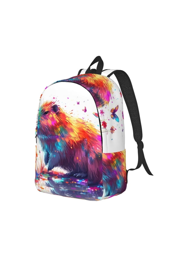 Watercolor Butterfly Guinea Pig Pattern Durable Canvas Backpack for Men & Women – Stylish & Lightweight – Adjustable Straps, Multiple Pockets – Fits 15-17 Inch LaptopsSmall