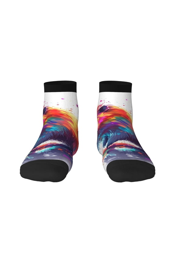 Watercolor Butterfly Guinea Pig Pattern Quarter Crew Socks,Toe Seamed Ankle Socks,Cotton Cushioned Breathable Athletic Crew Sports Socks