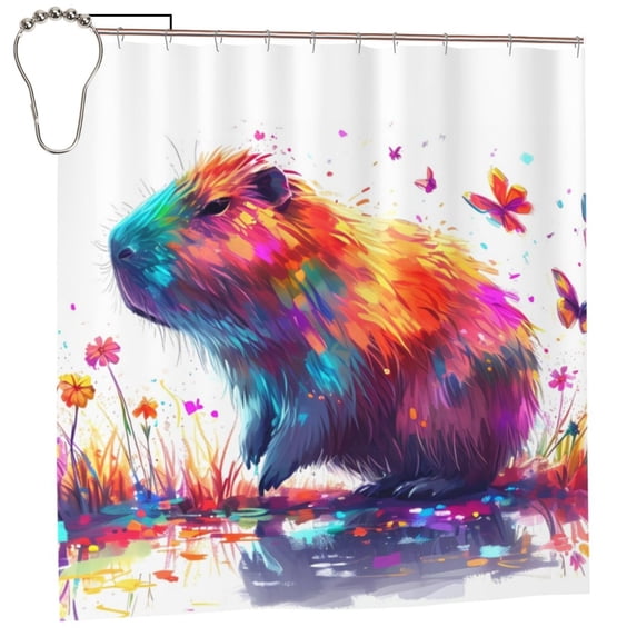 Rateoe Watercolor Butterfly Guinea Pig Shower Curtain - Fancy Bathroom Shower Curtain Sets - Waterproof Shower Curtain with Hooks with 12 Plastic Hooks 72x72 Inches
