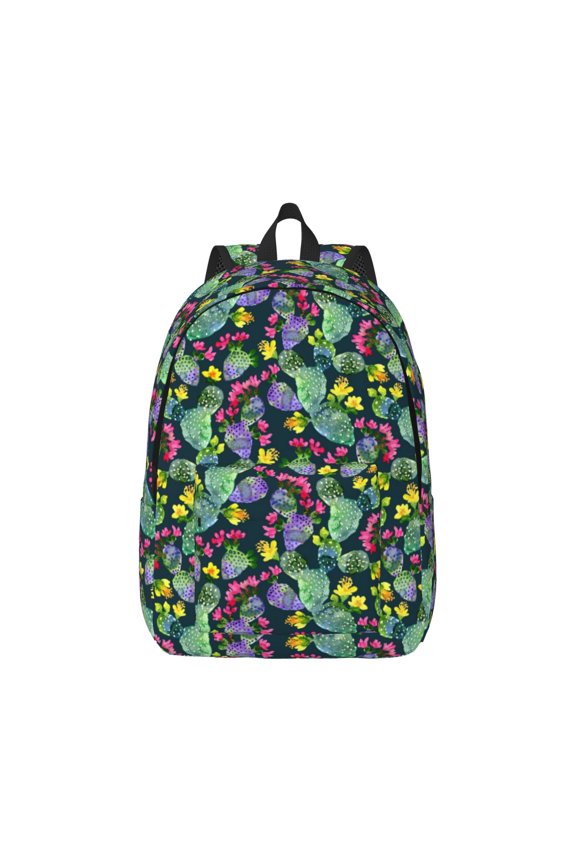 Watercolor Cactuses Pattern Canvas College Laptop Backpack,Travel Daypack,Durable Rucksack Travel Notebook Bag School Backpack Book Bag for Men Women-Small