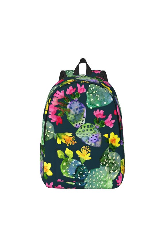 Watercolor Cactuses Pattern Canvas College Laptop Backpack,Travel Daypack,Durable Rucksack Travel Notebook Bag School Backpack Book Bag for Men Women-Medium