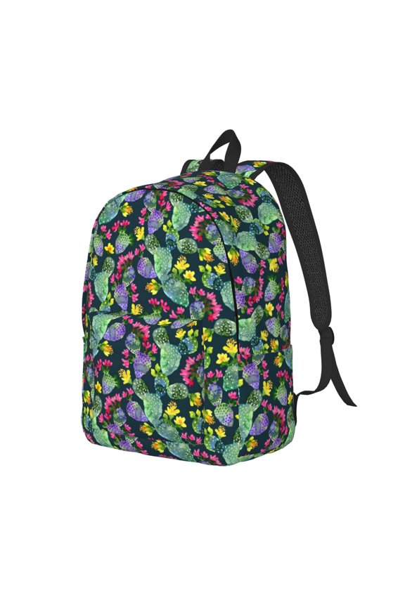 Watercolor Cactuses Pattern Durable Canvas Backpack for Men & Women – Stylish & Lightweight – Adjustable Straps, Multiple Pockets – Fits 15-17 Inch LaptopsMedium
