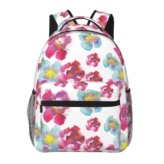 Rateoe Watercolor Flowers Pattern Casual Backpack for School, Work, Travel Adjustable Straps, Multiple Compartments Ergonomic Design, Fits Laptops and Tablets