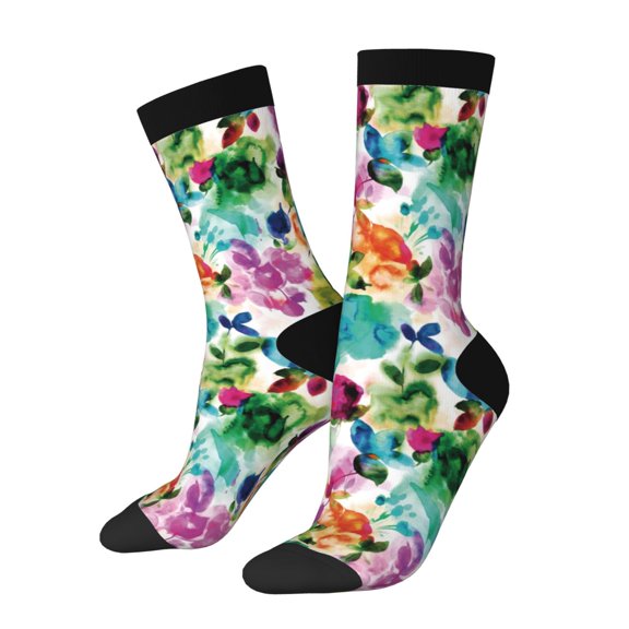 Rateoe Watercolor Flowers for Women Casual Calf Socks - Cute Crew Socks - Thin Soft Above Ankle Socks Size 5-11