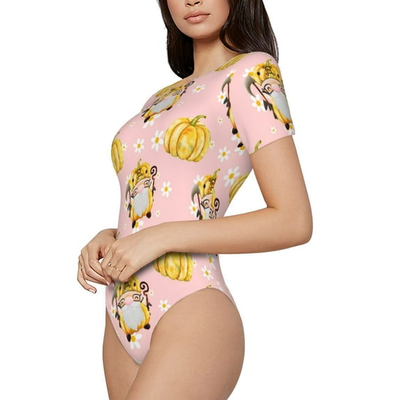 Rateoe Watercolor Gnomes Printed Women Rash Guard Short Sleeve,Tummy control Swimsuit Surfing Swimsuit Bathing Suit Short-sleeved Onesie UPF 50+